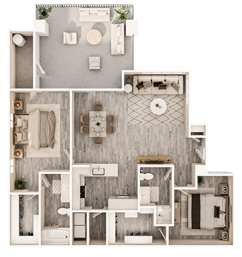 Floor plan for 2 beds, 2 baths, 1112 sqft